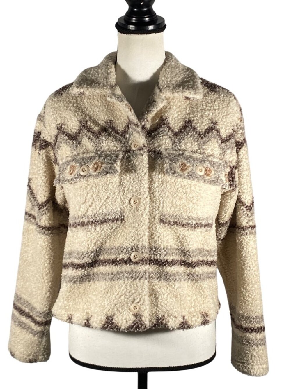 Frye western Sherpa fleece Jacket Beige cozy cowgirl soft S tribal geometric